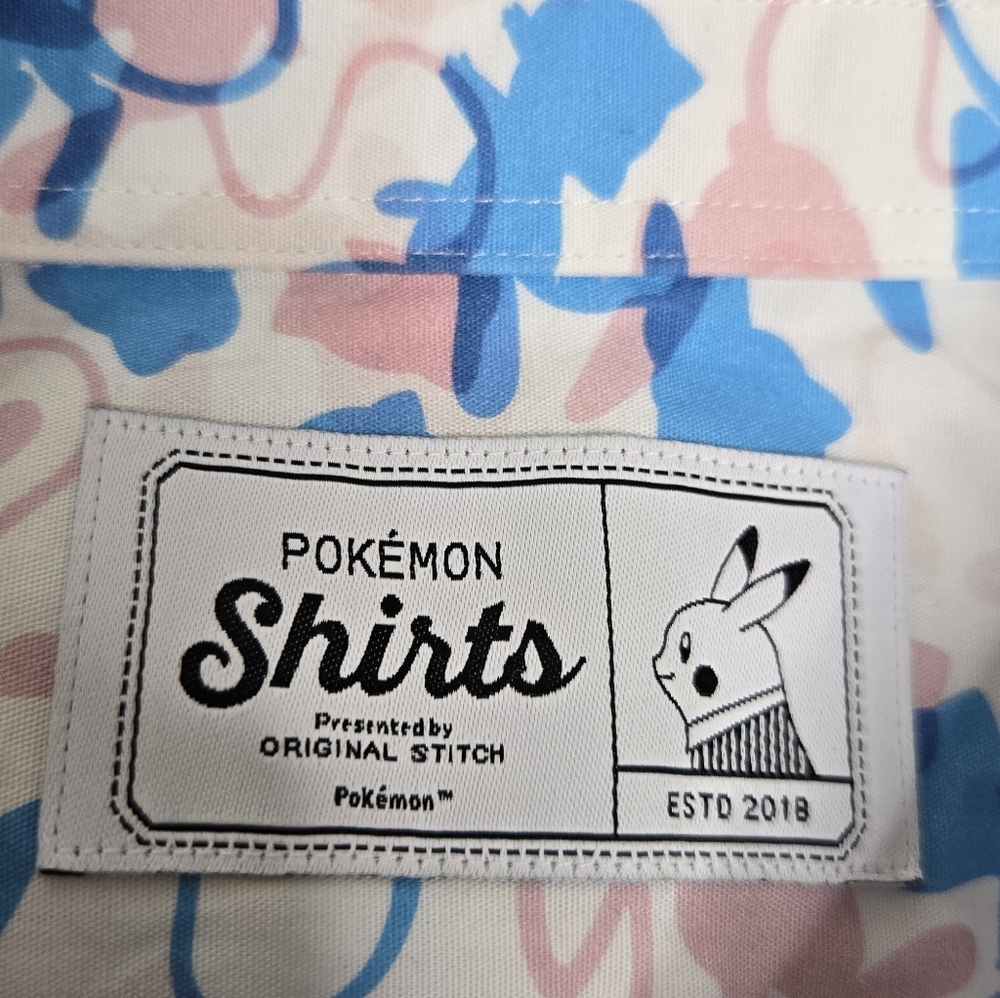 POKEMON Original Stitch hidden Mew blue and pink long sleeve button up shirt S - Picture 5 of 9